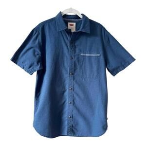 Levi's Blue Cotton Short Sleeve Button Down Camp Shirt